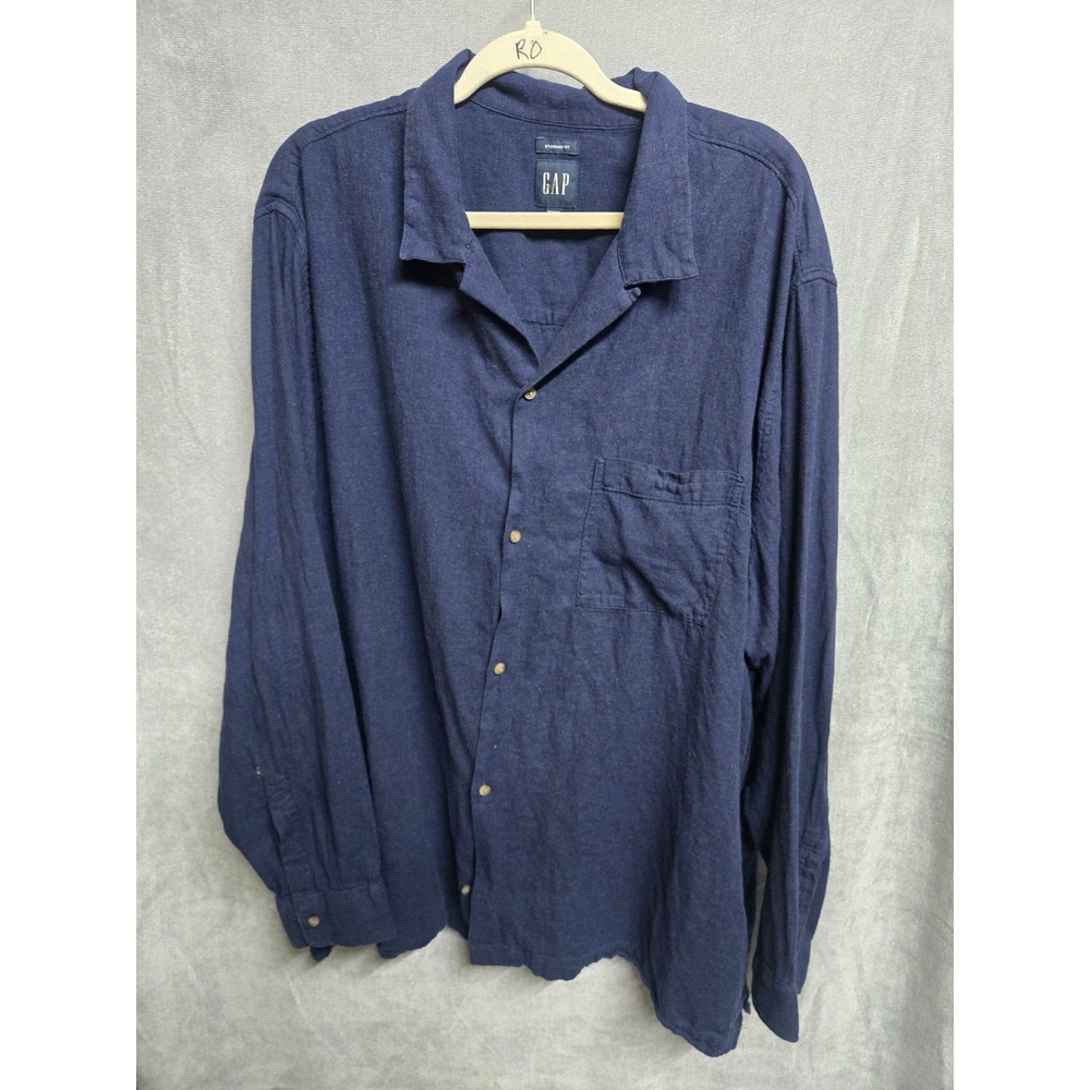 Gap Men XXXL Navy Blue Cotton Flannel Button Down Shirt Standard Fit Long Sleeve
